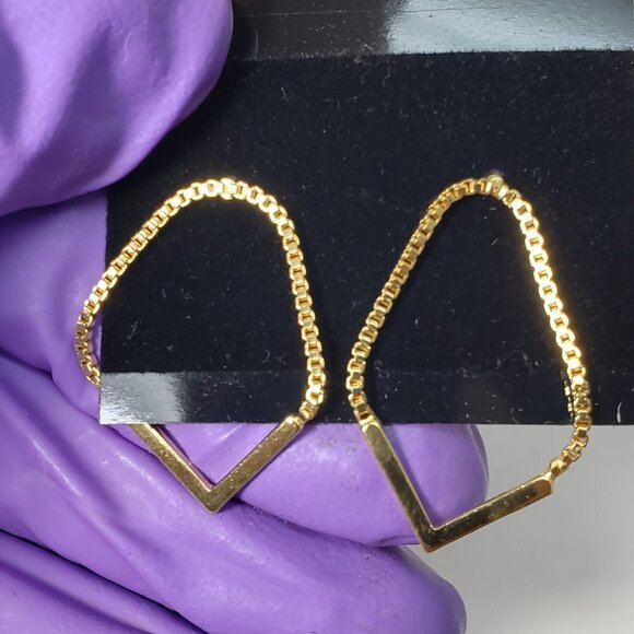 Women's Stylish Polished Gold tone Hoop Post Drop Earrings - Size 1.25" Drop - Picture 7 of 7